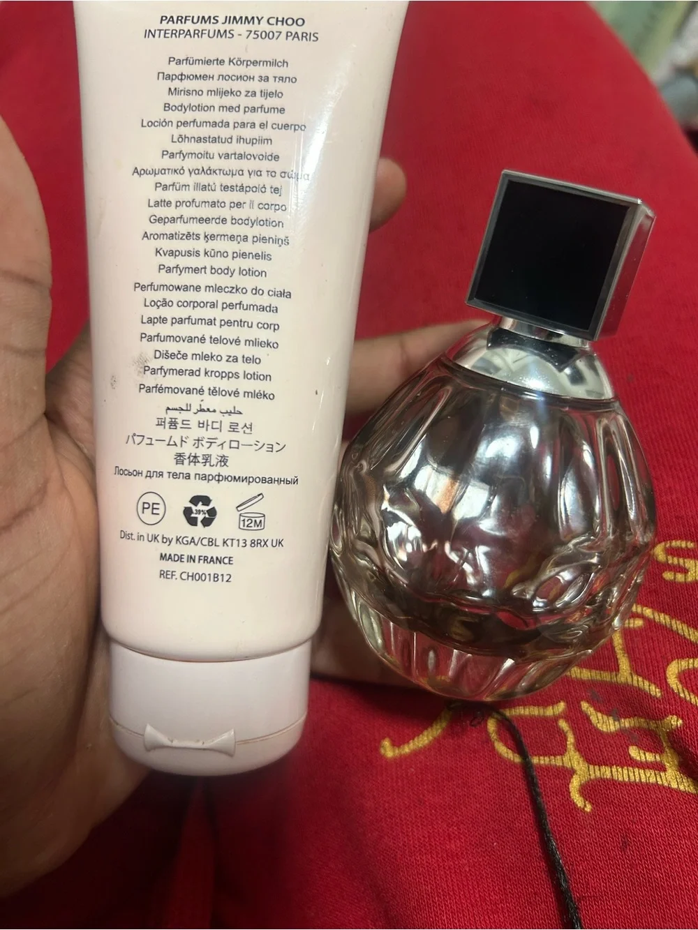 Jimmy Choo Pink Body Lotion with Silver-Toned Mini Perfume Bottle